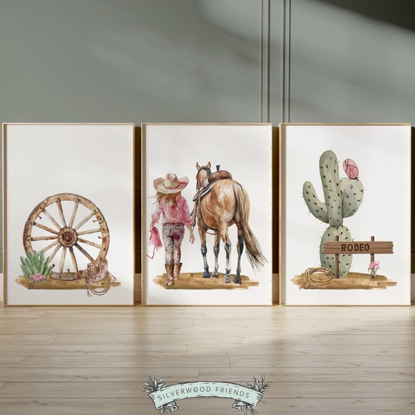 Cowgirl Print, Cowgirl Nursery Decor, Girls Western Theme Room Wall Decor, Rodeo Print, Girls Horse Riding Nursery Wall Art Digital Prints