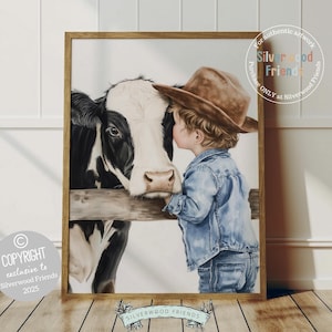Cowboy Nursery Print, Cow Nursery Decor, Baby Boys Western Nursery Decor, Little Boy Toddler Farm Bedroom Cow Nursery Wall Art Digital Print