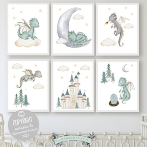 Set of 6 Baby Dragon Nursery Prints, Dragon Nursery Decor, Dragon Nursery Wall Art, Dragon Baby Shower, Fantasy Nursery Decor Digital Prints