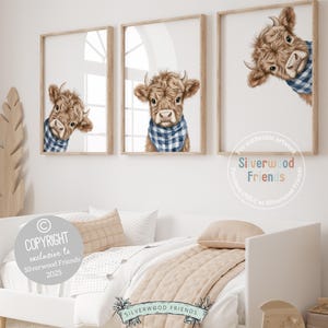 Peeking Baby Highland Cow Nursery Print, Baby Boy Blue Highland Cow Nursery Decor, Highland Cow Gift, Western Nursery Wall Art Digital Print