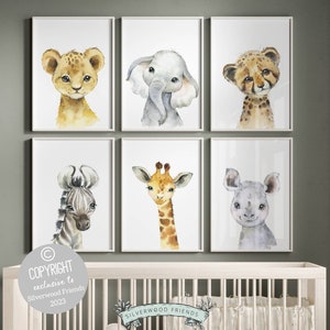 Baby Jungle Animal Nursery Wall Art Decor Prints, Boho Jungle Nursery Decor, Kids Room Decor, Baby Room Safari Animal Nursery Digital Prints