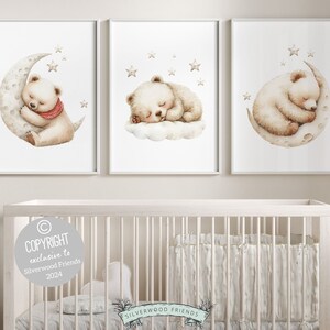 ORIGINAL Teddy Bär Kinderzimmer Druck, Teddy Bär Kinderzimmer Dekor, Gender Neutral Weiß Eisbär Kinderzimmer Wandkunst, schlafendes Tier Digitaldruck