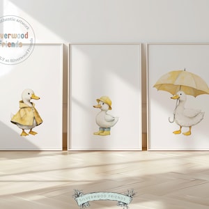 Duck Nursery Prints, Yellow Blue Duck Nursery Decor, Gender Neutral Duck Nursery Wall Art, Kids Farm Animal Bedroom Wall Decor Digital Print