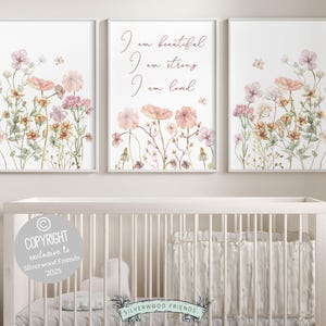 Girls Affirmation Wildflower Nursery Print Set, Boho Floral Wildflower Nursery Wall Art, Girls Positive Affirmations Bedroom Digital Prints