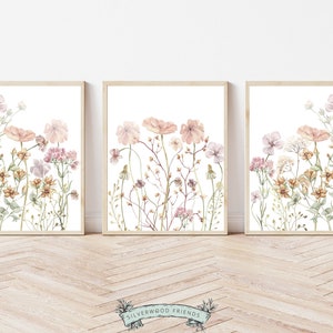 Wildflower Nursery Print Set, Boho Nursery Wall Art, Meadow Flowers ...