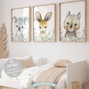 Australian Animal Nursery Prints, Aussie Nursery Decor, Aboriginal Nursery Wall Art, Kangaroo Koala Printable, Kids Room Decor Digital Print