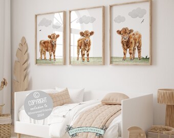 Highland Cow Nursery Print, Highland Cow Nursery Decor, Baby Farm Animal Nursery Wall Art, Baby Shower Gift Farm Nursery Decor Digital Print