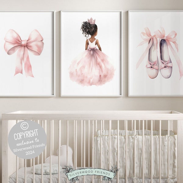Baby Girls Princess Nursery Prints, African American Ballerina Nursery Decor, Ballet Nursery Wall Art, Princess Bedroom Decor Digital Print