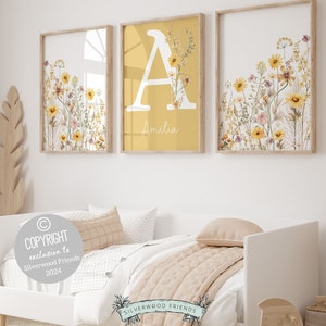 Estampas Boho de Flores Silvestres para Berçário, Placas com Nomes Florais para Decoração de Parede, Estampas para Berçário de Meninas, Estampas Digitais para Decoração de Berçário com Flores Silvestres