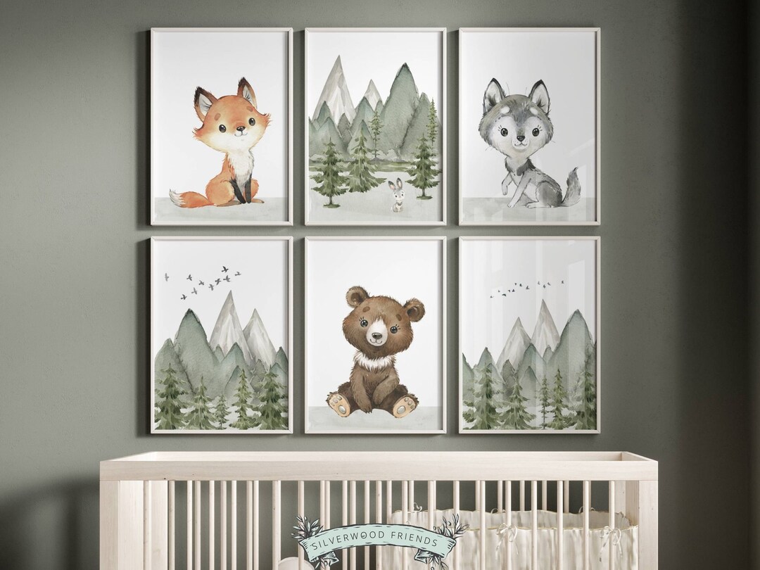 Woodland Animal Nursery Print, Baby Forest Animal Nursery Decor, Forest Nursery Wall Art