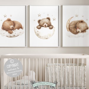 ORIGINAL Teddybär Poster, Teddybär Kinderzimmer Druck,Gender Neutral Braunbär Kinderzimmer Wand Kunst Nachthimmel Sterne Kinderzimmer Digitaldruck
