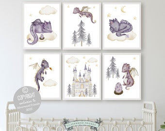 Baby Dragon Nursery Print, Dragon Nursery Decor, Fairytale Fantasy Nursery Printable, Dragon Baby Shower Gift, Kids Room Decor Digital Print