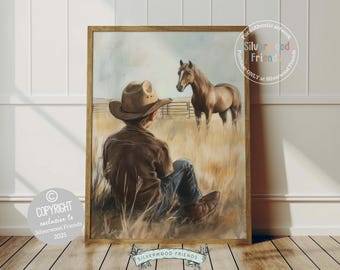 Cowboy Nursery Print, Cowboy Nursery Decor, Baby Boys Western Nursery Decor, Little Boy Cowboy Brown Horse Nursery Wall Art Digital Print