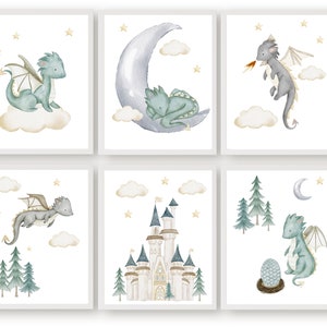 Set of 6 Baby Dragon Nursery Prints, Dragon Nursery Decor, Dragon ...