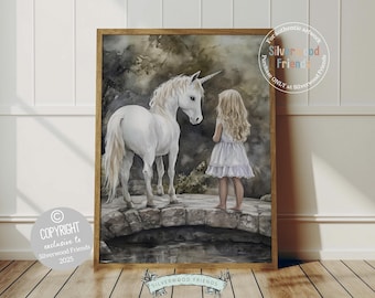 Unicorn Nursery Print, Unicorn Horse Nursery Bedroom Decor, Baby Girl Fairytale Nursery Wall Art, Toddler Girl Fantasy Nursery Digital Print