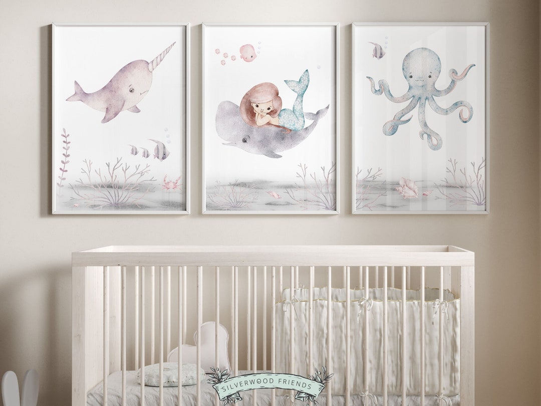 mermaid-nursery-prints-underwater-nursery-decor-sea-life-nursery
