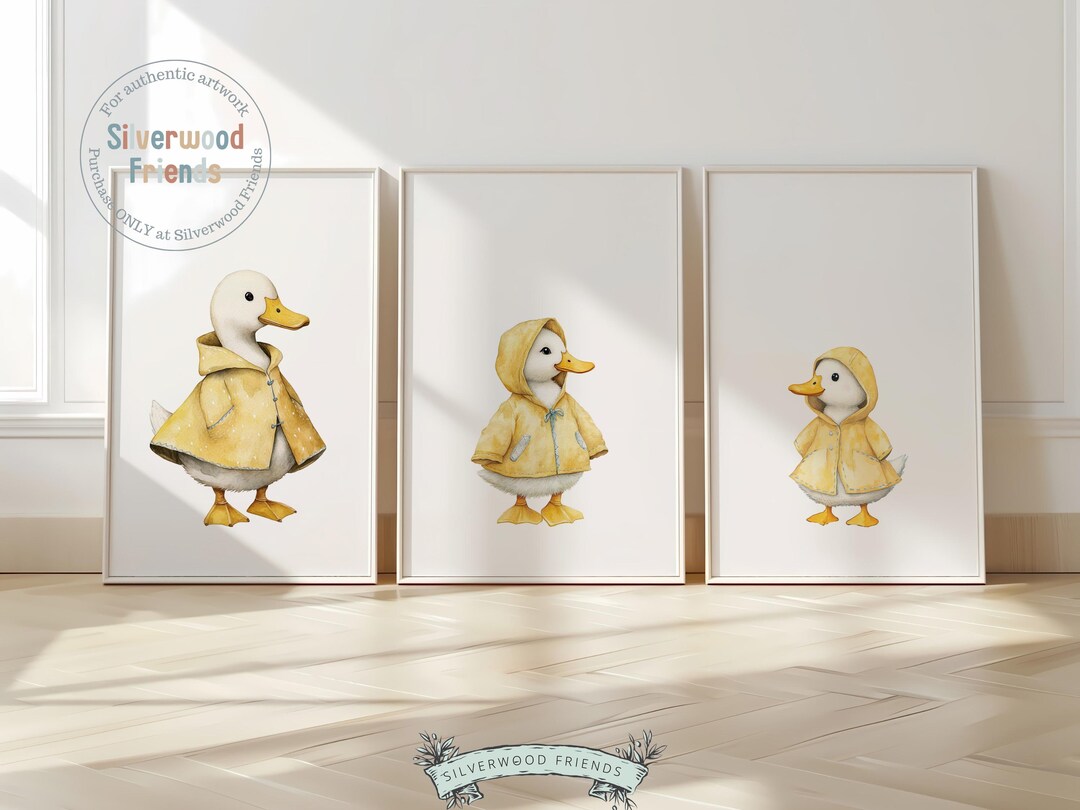 Yellow Duck Nursery Prints Set of 3, Gender Neutral Duckling Nursery ...