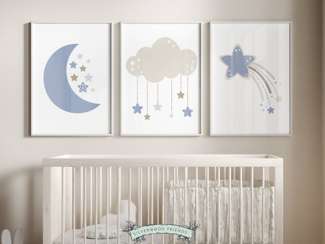 Neutral Cloud Moon Stars Nursery Prints,boys Nursery Decor,boho Kids ...