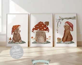 Woodland Mushroom Nursery Print, Kids Woodland Mushroom Nursery Decor, Neutral Nursery Wall Art, Fairy Garden Nursery Digital Download Print