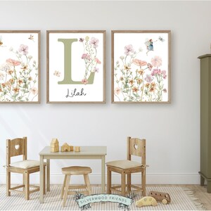 Wildflower Fairy Nursery Prints, Floral Name Nursery Wall Art, Wild Flower Nursery Art, Girl Nursery Prints, Custom Boho Baby Digital Print image 8