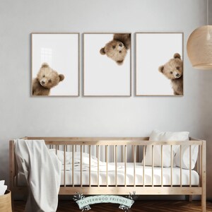 Peeking Bear Nursery Print, Teddy Bear Nursery Decor, Neutral Brown Nursery Decor, Baby Bear Nursery Wall Art Woodland Nursery Digital Print image 5