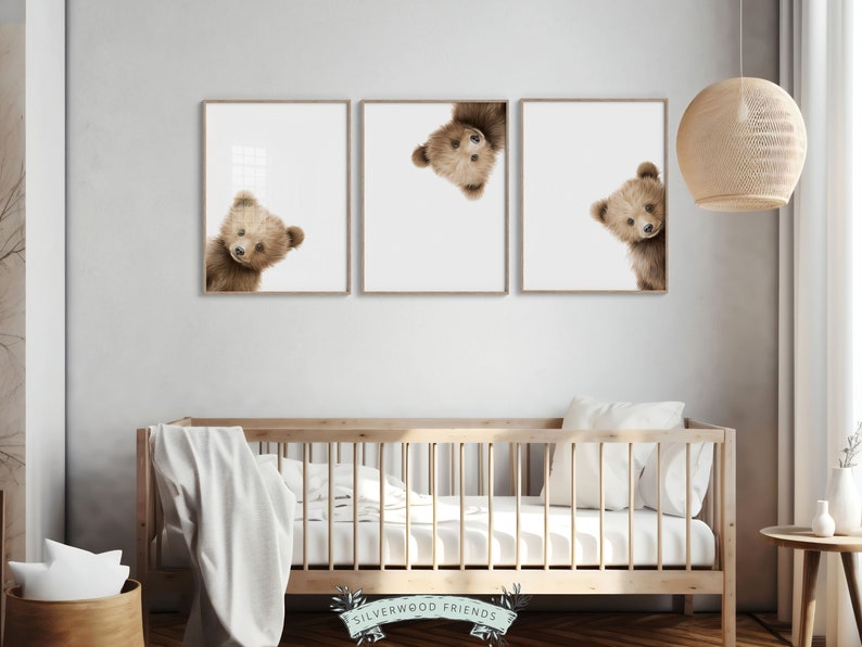 Peeking Bear Nursery Print, Teddy Bear Nursery Decor, Neutral Brown Nursery Decor, Baby Bear Nursery Wall Art Woodland Nursery Digital Print image 5