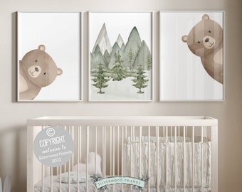 Peeking Bear Nursery Print, Peekaboo Bear Nursery Decor, Neutral Nursery Decor, Baby Bear Nursery Wall Art, Woodland Nursery Digital Prints