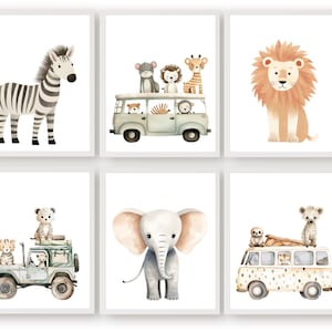Safari Animal Car Nursery Prints, Jungle Animal Car Nursery Decor, Boys Toddler Room Safari Nursery Decor, Transport Nursery Digital Print
