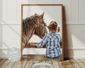 Cowboy Nursery Print, Cowboy Nursery Decor, Baby Boy Western Nursery Decor,Little Boy Cowboy Hat Horse Riding Nursery Wall Art Digital Print