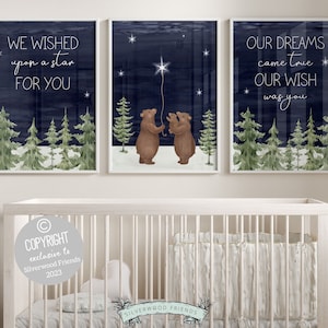 ORIGINAL Bär Kinderzimmer Druck Geschenk für Neugeborene Wald Wald Kinderzimmer Dekor, Kinderzimmer Nachthimmel Mond Kinderzimmer Dekor Digital Download Print