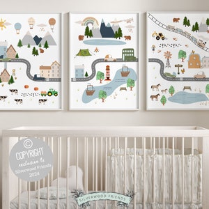 Kids Road Transport Map Nursery Prints, Car Nursery Decor, Toddler Room Wall Decor, Boys Transport Nursery Wall Art Digital Download Prints