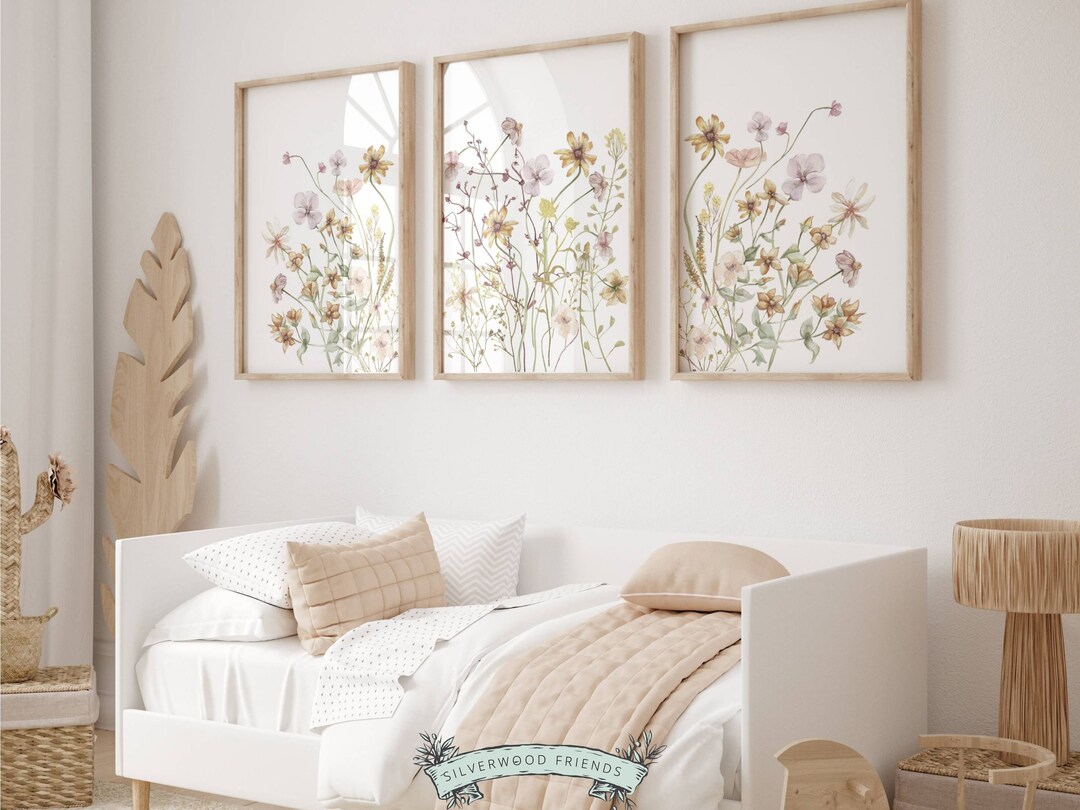 Wildflower Nursery Print Set Boho Nursery Wall Art Meadow - Etsy