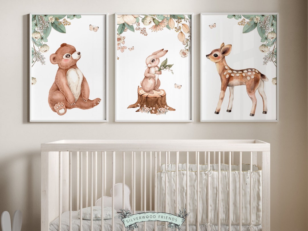 Girls Nursery Prints, Woodland Nursery Decor, Woodland Animal Nursery Print, Forest Nursery Wall