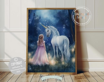Unicorn Nursery Print, Unicorn Horse Nursery Bedroom Decor, Baby Girl Fairytale Nursery Wall Art, Toddler Girl Fantasy Nursery Digital Print