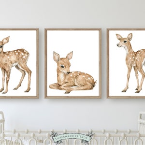 Our gorgeous watercolor Baby Deer Nursery Prints with watercolor baby deers, will transform your nursery instantly into a calm and cosy space for your little one and is perfect for your woodland nursery decor.