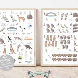Australian Alphabet and Number Print, Australian Animal Nursery Decor, Classroom abc Poster, Numbers Poster, Aussie Animals Digital Prints