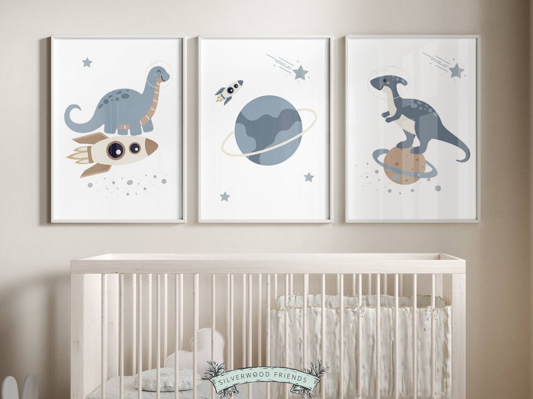 Space Dinosaur Nursery Prints, Space Dino Nursery Decor, Dinosaur