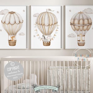 Hot Air Balloon Nursery Prints, Safari Animal Nursery Decor, Neutral Nursery Wall Art, Transport Adventure Theme Nursery Kids Digital Prints