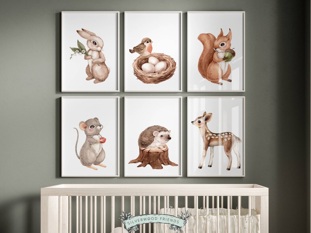 Woodland Nursery Prints, Floral Woodland Animal Nursery Print, Woodland ...