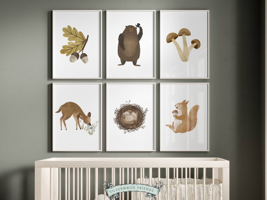 Baby Woodland Theme Nursery Prints, Baby Forest Animal Nursery Wall Art ...