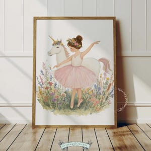 Whimsical Ballerina and Unicorn Wildflower Meadow Nursery Print (Digital Download) 21