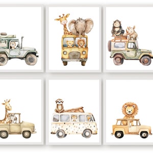 Safari Animal Car Nursery Print, Kids Room Jungle Animal Car Nursery Decor, Boys Toddler Room Safari Transport Nursery Decor Digital Print