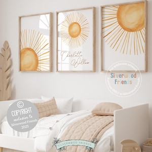 Boho Sun Nursery Prints, Boho Rising Warm Sun Name Nursery Wall Art, Sunshine Nursery Decor, Baby Girl Happy Sun Theme Nursery Digital Print