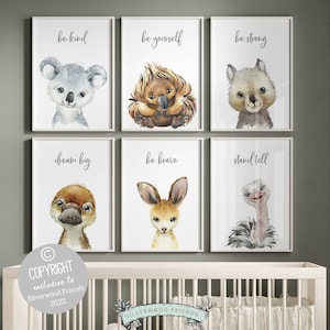 Australian Animal Nursery Prints, Kangaroo Nursery Printable, Aboriginal Nursery Wall Art, Baby Room Wall Decor, Aussie Animal Digital Print