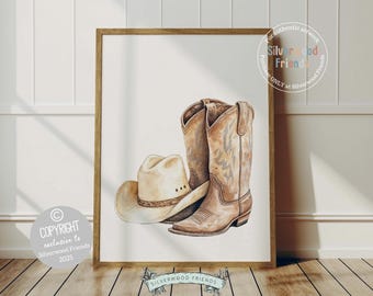 Cowboy Nursery Print, Cowboy Nursery Decor, Baby Boys Western Nursery Decor, Little Boy Cowboy Hat Boots Nursery Wall Art Digital Print