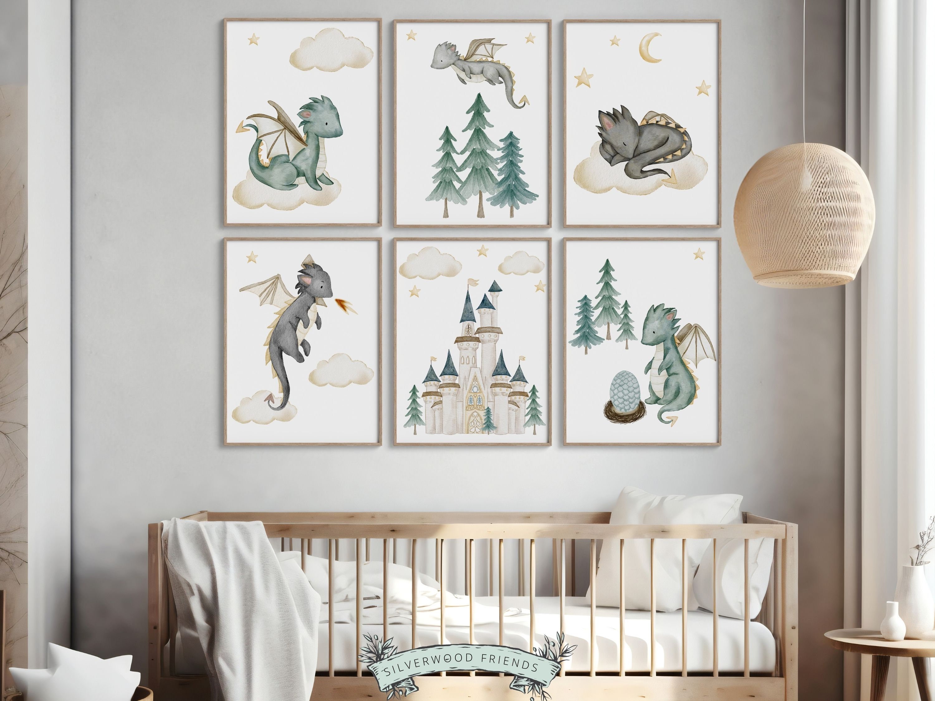 Set of 6 Baby Dragon Nursery Prints, Dragon Nursery Decor, Fairytale ...