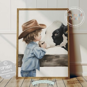 Cowboy Nursery Print, Cow Nursery Decor, Baby Boys Western Nursery Decor, Little Boy Toddler Farm Bedroom Cow Nursery Wall Art Digital Print