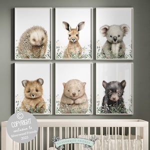Láminas de animales australianos para guarderías, decoración de guarderías australianas, láminas de arte de pared para guarderías botánicas aborígenes, impresión digital de animales nativos australianos