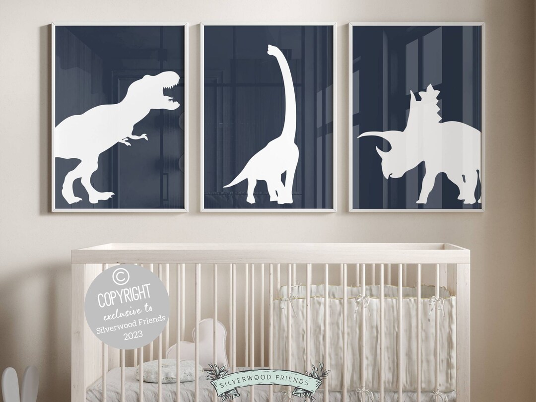 Dinosaur Nursery Print Gift for Baby Boy Navy Blue Dinosaur Nursery ...