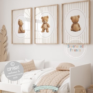 Teddy Bear Nursery Prints, Baby Boy Beige Brown Woodland Teddy Bear Nursery Decor, Teddy Bear Nursery Wall Art Neutral Nursery Digital Print